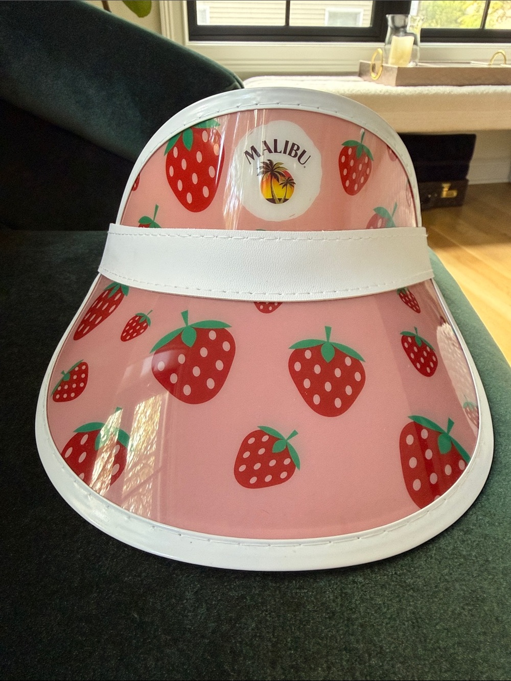 Malibu Pink Visor with Red Strawberry Print
